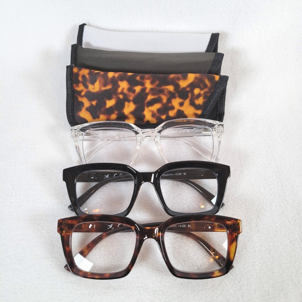 Hummingbird Womens Santa Fe Readers Glasses Blue Light +3.00 Black Brown Clear